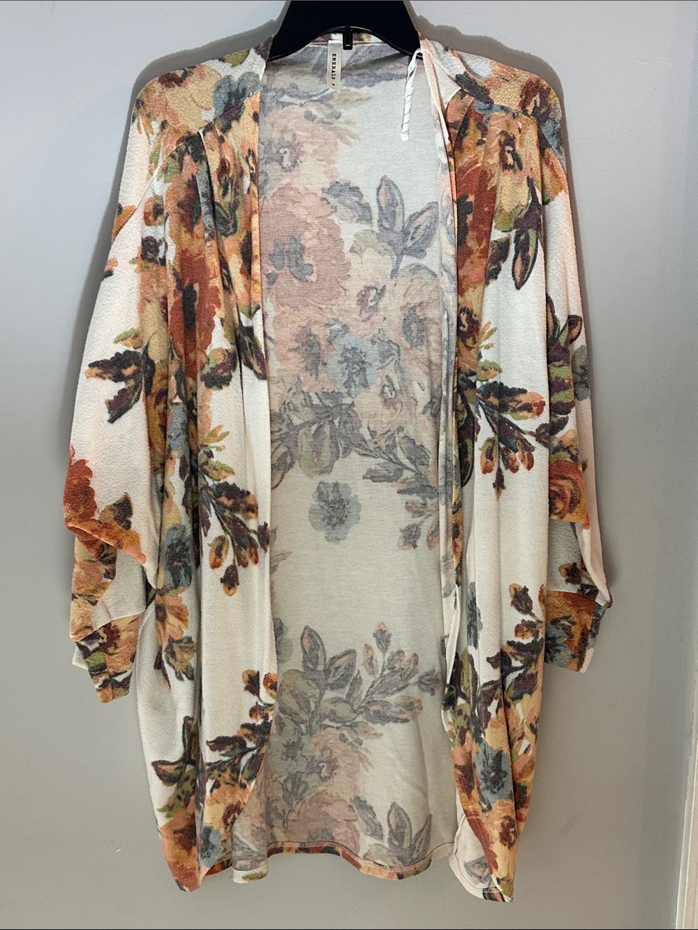 Emerald Floral Open-Front Cardigan - Cream, Rust & Olive (fits like L/XL)